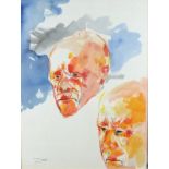 * Philip SUTTON (b.1928), Watercolour, Two studies of Mr Allan's (sic) head, Signed, 22" x 17" (56cm
