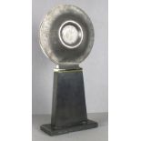 * Peter WARD (1932-2003), A unique Sculpture cast in Stainless steel with slate base, 'Disc 2000',