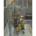Pat ALGAR (1939-2013), Oil on board, Brass Lamps & Lemons, Bears artist's studio stamp, Unframed,