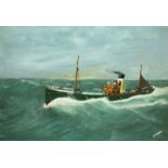 W* THOMAS, Oil on board, The steam trawler TEKOURA LO14, Signed, 28" x 40.5" (71.1cm x 103cm)