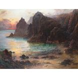 Garstin COX (1892-1933), Oil on canvas, 'The Cornish Lions Kynance' - evening light on the cove,