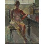 Pat ALGAR (1939-2013), Oil on board, Nude seated on a chair, Signed, Framed, 13.5" x 10.5" (34.3cm x