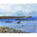 * Kurt JACKSON (b.1961), Acrylic on board, Penninis Head Lighthouse Burning Sun (Isles of Scilly),