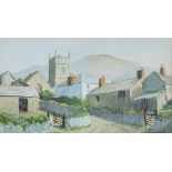 * Hugh E. RIDGE (1899-1976), Watercolour, Zennor village & church, Signed on mount, 3.25" x 6" (8.