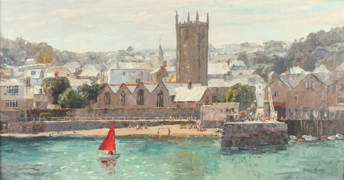 * Nancy BAILEY (1913-2012), Oil on canvas board, 'St Ia's Church & harbour St Ives, Signed, 15.25" x