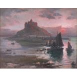 William COX (1866-1939), Oil on board, Sundown St Michael's Mount Cornwall, Inscribed & dated 1924