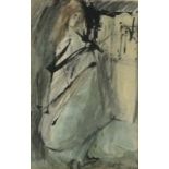 D* W* BURNELL, Gouache on paper, Standing female wrapped in sheet, Signed & dated 1949, 7.5" x 5" (