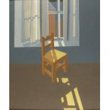 * Peter MARKEY (b.1930), Oil on board, 'Chair' before a window, Inscribed & dated 1989 on label,