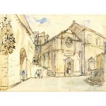 R.J. B---, Watercolour, 'St Saviour Dubrodnick' - square before a church, Inscribed, Signed, 7.25" x