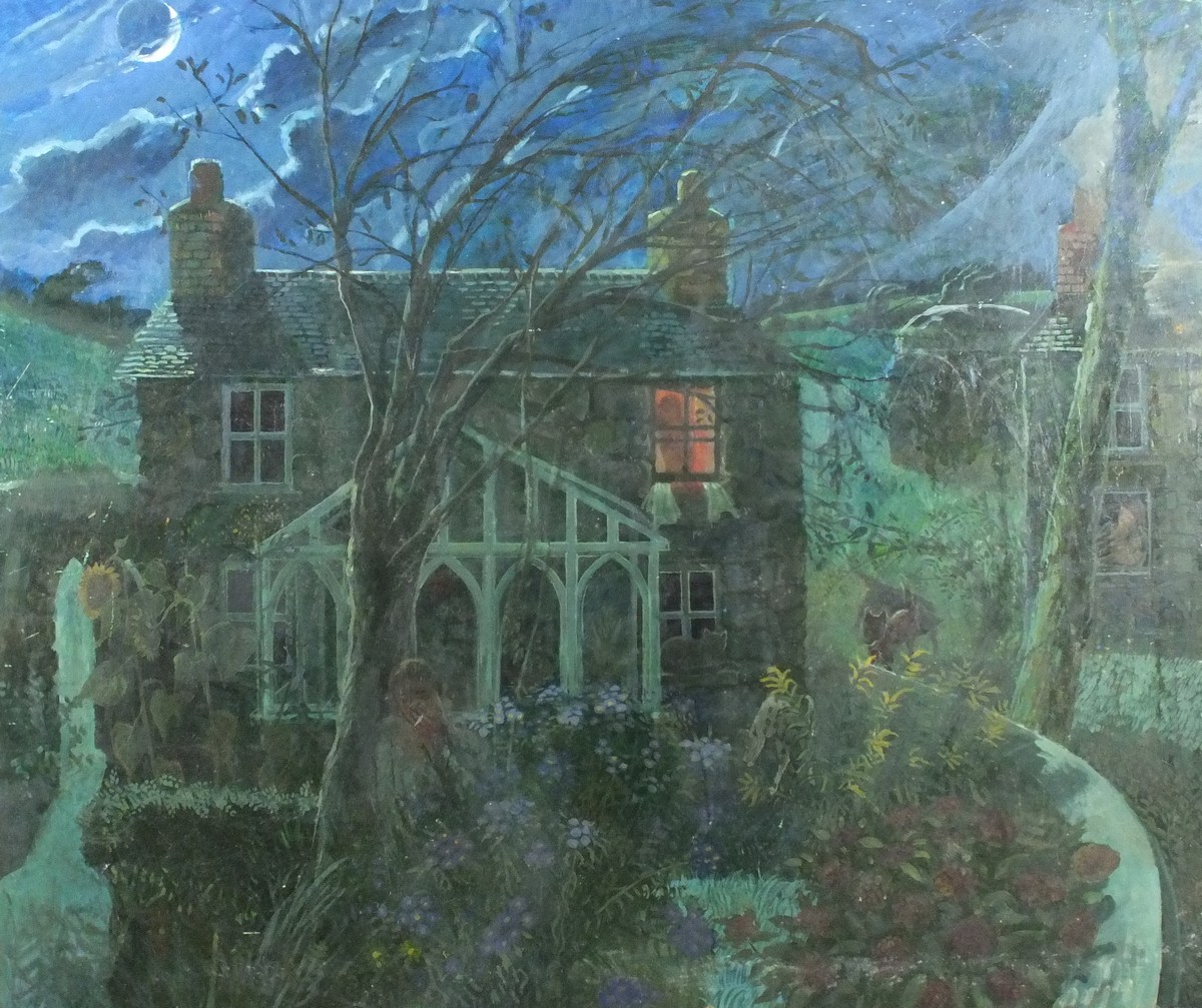 Pat ALGAR (1939-2013), Oil on board, 'Cottage by Moonlight', Bears artist's studio stamp,