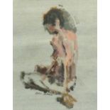 * Eric WARD (b.1945), Mixed media on paper, Kneeling female nude, Signed, 8.5" x 6.5" (21.6cm x 16.
