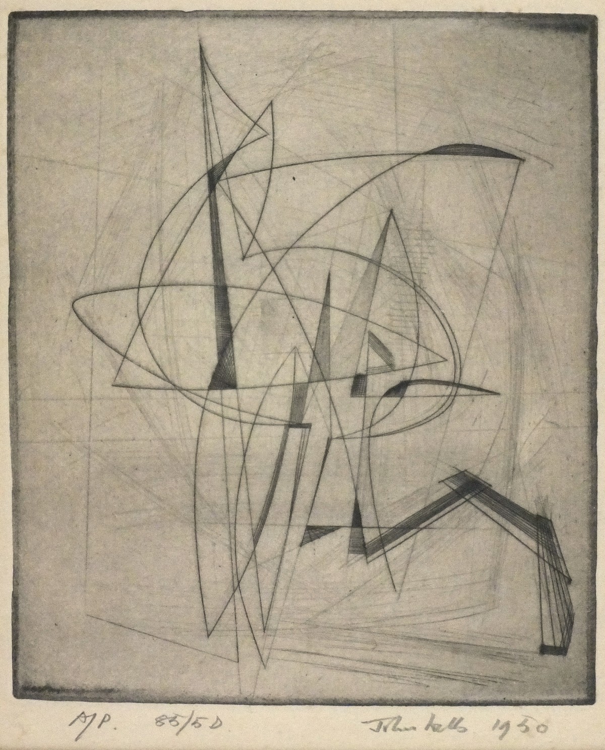 * John WELLS (1907-2000), Etching/drypoint on paper, 'Topsail', Inscribed Artist's Proof, numbered