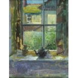Pat ALGAR (1939-2013), Oil on board, 'Window Wesley Place St Ives', Inscribed & signed to verso,