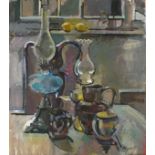 Pat ALGAR (1939-2013), Oil on board, 'Still Life & Brass Lamps', Signed, Unframed, 16" x 14" (40.6cm