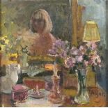 Pat ALGAR (1939-2013), Oil on board, 'Dressing Table', Signed, Framed, 7.25" x 7.25" (18.4cm x 18.