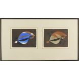 * John WELLS (1907-2000), Two Linocuts / watercolour, Untitled abstracts, Framed & glazed as one,