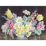 * Helen SEDDON (Exhibited 1925-1955), Watercolour, A bowl of spring flowers, Signed, 11.25" x 15.252