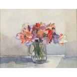 * Quentin WILLIAMS (b.1931), Watercolour, Sweet peas in a glass jug, Signed on backing board, 5" x