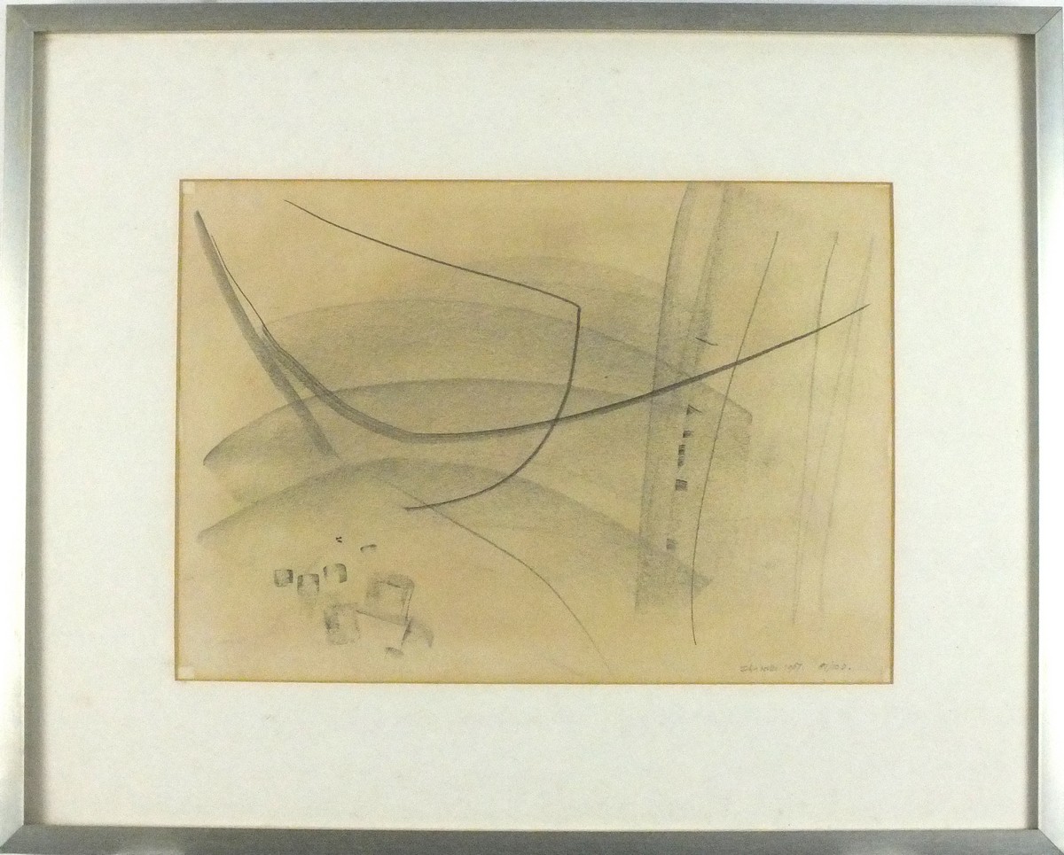 * John WELLS (1907-2000), Pencil drawing, Untitled abstract, Inscribed 81/10D, Signed & dated - Image 2 of 2