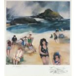 * Gill WATKISS (b.1938), Coloured limited edition print, 'Bather's Marazion', with pencil drawing