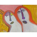 * Albert LOUDEN (b.1942), Mixed media on paper, Untitled - two figures, Signed & dated 1994, 21" x