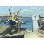 * Bernard EVANS (1929-2014), Oil on canvas, 'Newlyn Slip', Inscribed, signed & dated 1991 to