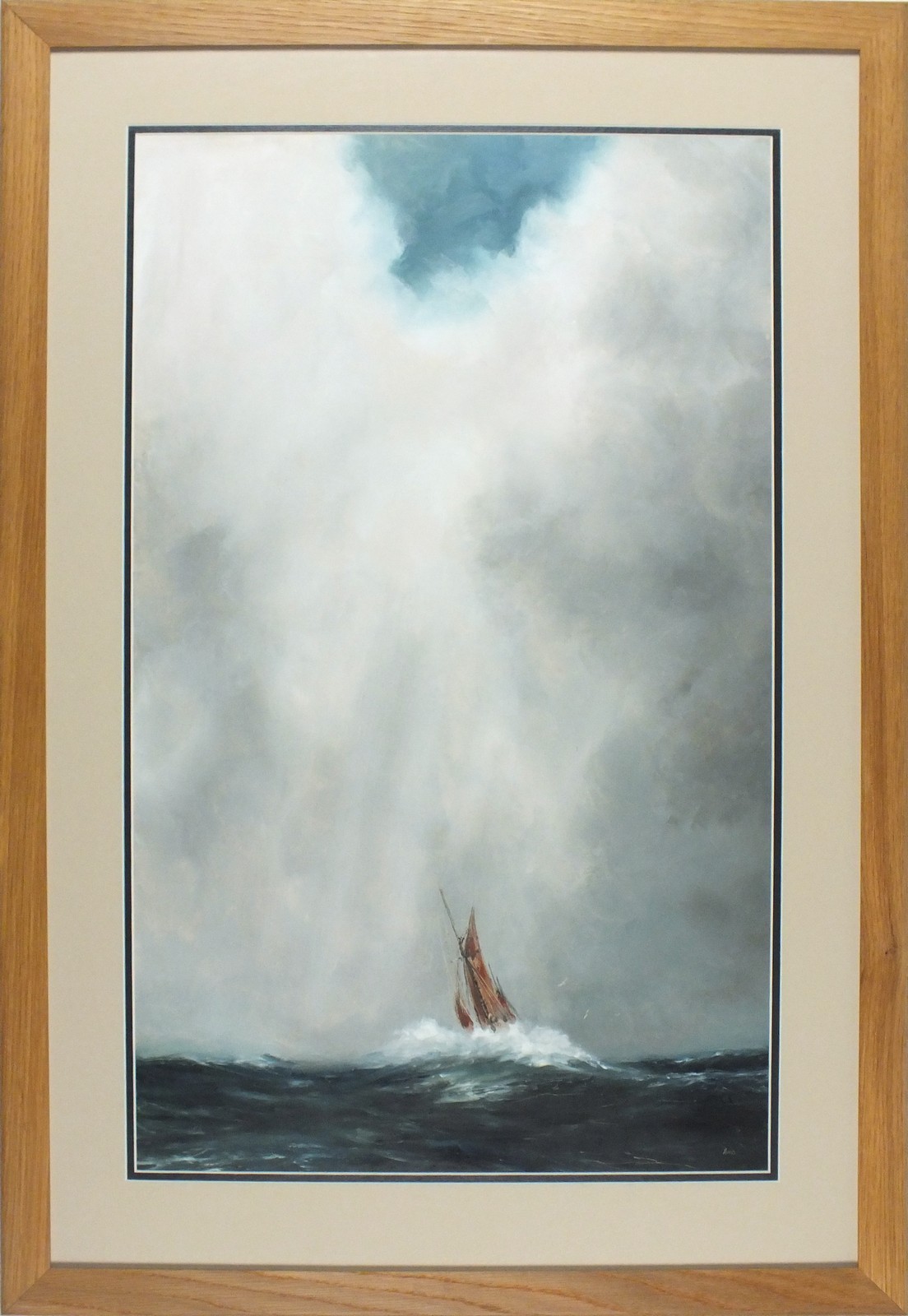 * Anthony AMOS (1950-2010), Oil on board, 'A Sudden Squall', Inscribed on label to verso, Signed, - Image 2 of 2