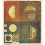 * John WELLS (1907-2000), Linocut in colour, Untitled abstract Circles & Squares, Inscribed 88/5d,