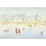 * Rod PEARCE (b.1942), Watercolour, Bathers on Harbour Beach St Ives, Signed, 7" x 10" (17.8cmx 25.