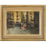 Late 19th Century Continental School, Oil on board, A Continental street market, Unsigned, 4.75" x