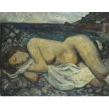 * Adrian RYAN (1920-1998), Oil on canvas, 'Nude among the rocks Mousehole', Circa 1947, Signed, 27.