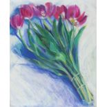 * Pauline LIU-DEVEREUX (b.1951), Acrylic on board, Bunch of pink Tulips, Inscribed to verso, Signed,