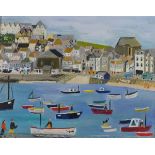 * Andrew STEWART (b.1948), Oil on canvas, 'St Ives Harbour Towards the Tate', Inscribed to verso,