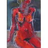 * Angela LYLE (b.1946), Watercolour & mixed media on paper, Seated female nude, 10" x 7" (25.4cm x