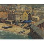 William Atherton CATHCART, 20th Century, Oil on board, Port Isaac, Signed, 15.25" x 19.25" (38.7cm x