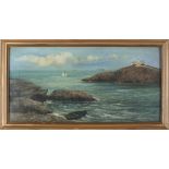 L* B* SHEWELL, Oil on canvas, 'Point Lynas Lighthouse Anglesea' North Wales, Inscribed, Signed &