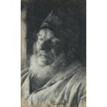 Walter LANGLEY (1852-1922), Charcoal drawing, Head & should portrait of a Newlyn Fisherman, Signed &