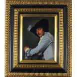 * John BERRY (1920-2009), Oil on canvas, Half portrait of a Cavalier, Signed, 9.75" x 7.25" (24.