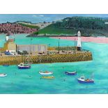 * Andrew STEWART (b.1948), Oil on canvas, 'A Fine Spring Morning St Ives Harbour', Inscribed to