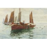 George B.P. S. LILLINGSTON (1850-1932), Watercolour, Plymouth fishing boats at anchor, Signed &