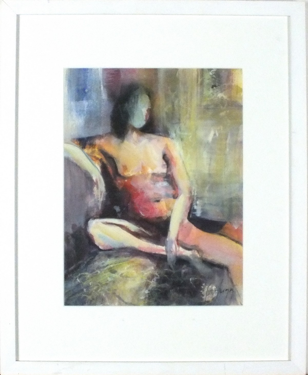 * Steve SLIMM (b.1953), Gouache / mixed media, Seated female nude, Signed, 13.25" x 10" (33.6cm x - Image 2 of 2