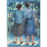 * Marjorie MORT (1906-1989), Oil on canvas board, 'Neighbours', Signed, Unframed, 14" x 10" (35.