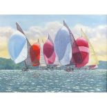 John STADDON (b.1946), Oil on board, Evening Sails - spinnakers on the estuary, Signed, 15.75" x