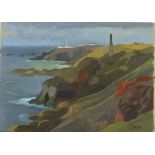 * Ken SYMONDS (1927-2010), Oil on board, 'Pendeen' - mine stacks & lighthouse on the Cornish