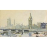 * Jack POUNTNEY (1921-1997), Watercolour, The Houses of Parliament, Signed, 5" x 8.5" (12.7cm x 21.