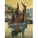 * Ken JAMES (20th Century English School), Oil on board, Fishing boats outer harbour Polperro,