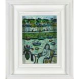 * Joan GILLCHREST (1918-2008), Oil on board, 'Drinking at Mousehole', Inscribed on label in the