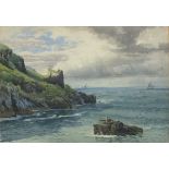 Samuel Phillips JACKSON (1830-1904), Watercolour, Ruin on a Headland and Island off the Cornish