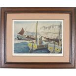 * Edward Bouverie HOYTON (1900-1988), Coloured etching, 'Newlyn Strand' - fishing boats in