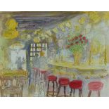 * Nina CARROLL (1932-1990), Watercolour & ink, 'Red Roses' - interior of a bar, Inscribed, signed,